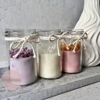 Natürliche Kerze Im Glas L - Sojawachs Schleierkraut- Trockenblumen Deko Balkon Ideen Tischdeko Hochzeit von DekoKennerin