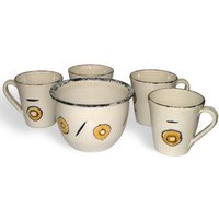 Vintage Set Von 4 Tassen Und Einer Zuckerdose, Helena Rame, Feines Keramik Frühstücksset von DekoLet