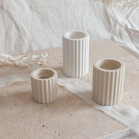 Kerzenständer Im 3Er Set| Stabkerzenhalter Mit Rillen | Minimalistisch| Keramik| Handmade Dekoration Geriffelt Skandi von DekoLoveDesign