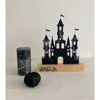 Happy Halloween Dekoration, Kerze Mit Spinnwebe, Geisterschloss, Betonkürbis, Fensterbankdeko, Herbstdeko, Wohnraumdekoration, Tischdeko von DekoManoidee