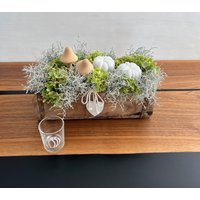 Herbstgesteck in Der Ziegelbox Mit Baby Boo Kürbis Und Gratis Teelichhalter, Tischdeko, Fensterbank, Hochzeitsdeko, Holzkiste Herbstgesteck in Der Ziegelbox Mit Baby Boo Kürbis Und Gratis Teelichhalter, Tischdeko, Fensterbank, Hochzeitsdeko, Holzkiste von DekoManoidee