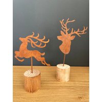 Elch Rentier Auf Holz Mit Rinde Winter Herbst Natur Weihnachten Advent Rost von DekoManufakturDE