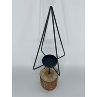 Tanne Auf Holz Mit Rinde Teelichthalterung Winter Herbst Natur Tree Star Weihnachten Advent Metall Schwarz von DekoManufakturDE