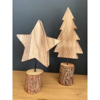 Tanne Stern Auf Holz Mit Rinde Winter Herbst Natur Tree Star Weihnachten Advent von DekoManufakturDE