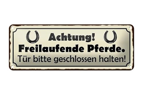 Blechschild 27 x 10 cm Achtung ! Freilaufende Pferde. Tür bitte geschlossen halten ! - DekoNo7 Blechschild 27 x 10 cm Achtung ! Freilaufende Pferde. Tür bitte geschlossen halten ! - DekoNo7 von DekoNo7