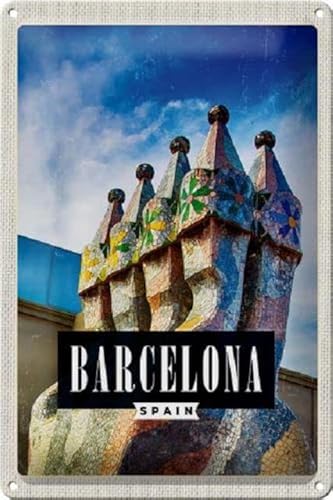Blechschild 30 x 20 cm Barcelona Spain Motiv: Park Guell Turm - DekoNo7 von DekoNo7