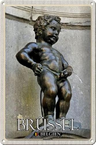 Blechschild 30 x 20 cm Brüssel Belgien Motiv: Manneken Pis - DekoNo7 von DekoNo7