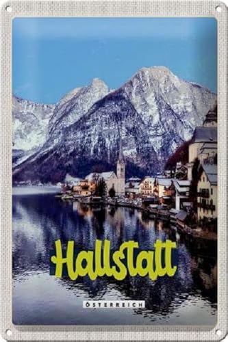 Blechschild 30 x 20 cm Hallstatt Motiv: Im Winter - Österreich - DekoNo7 von DekoNo7