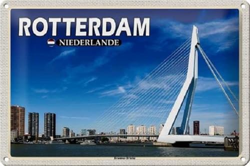 Blechschild 30 x 20 cm Rotterdam Niederlande Motiv: Erasmus Brücke - DekoNo7 von DekoNo7