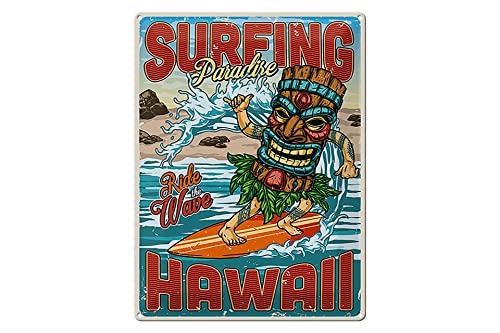 Blechschild 30 x 40 cm - Surfing Paradise Hawaii - Ride the Wave - Vintage Schild - DekoNo7 von DekoNo7