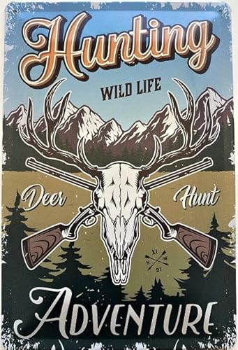 DekoNo7 Blechschild 30 x 20 cm Hunting Wild Life - Deer Hunt Adventure - Vintage Schild von DekoNo7