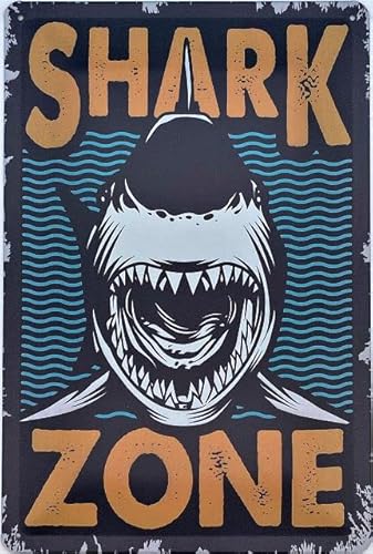 DekoNo7 Blechschild 30 x 20 cm Shark Zone - Vintage Schild von DekoNo7