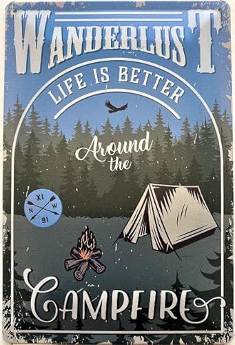 DekoNo7 Blechschild 30 x 20 cm - Wanderlust - Life is Better Around The Campfire - Vintage Schild von DekoNo7