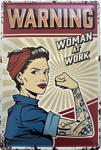 DekoNo7 Blechschild 30 x 20 cm Warning: Women at Work - Vintage Schild von DekoNo7