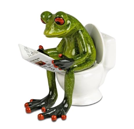 Frosch auf Toilette mit Zeitung 11 cm aus Kunststein gefertigt, handbemalt und mit Details verziert von DekoNo7