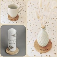 Untersetzer Holz Glas Kerze Kerzenständer Tasse Kaffee Liebe Natur Geschenk Taufe Tee Esszimmer Teller Boho Scandi Graviert Ostern Bambus von DekoRebell
