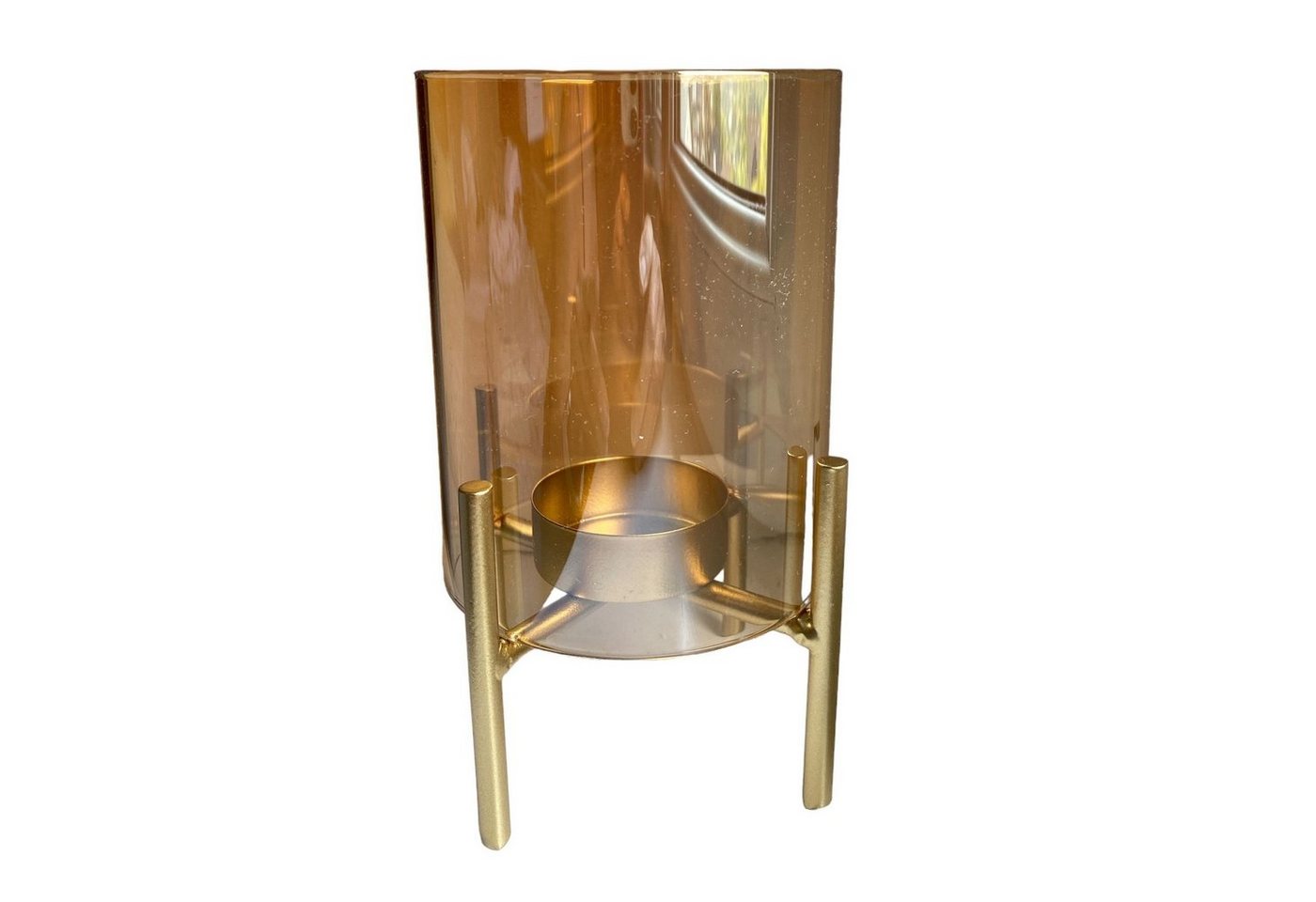 DekoTown Kerzenhalter Windlicht aus Glas in Bernstein mit goldenem Metallfuß 14cm von DekoTown