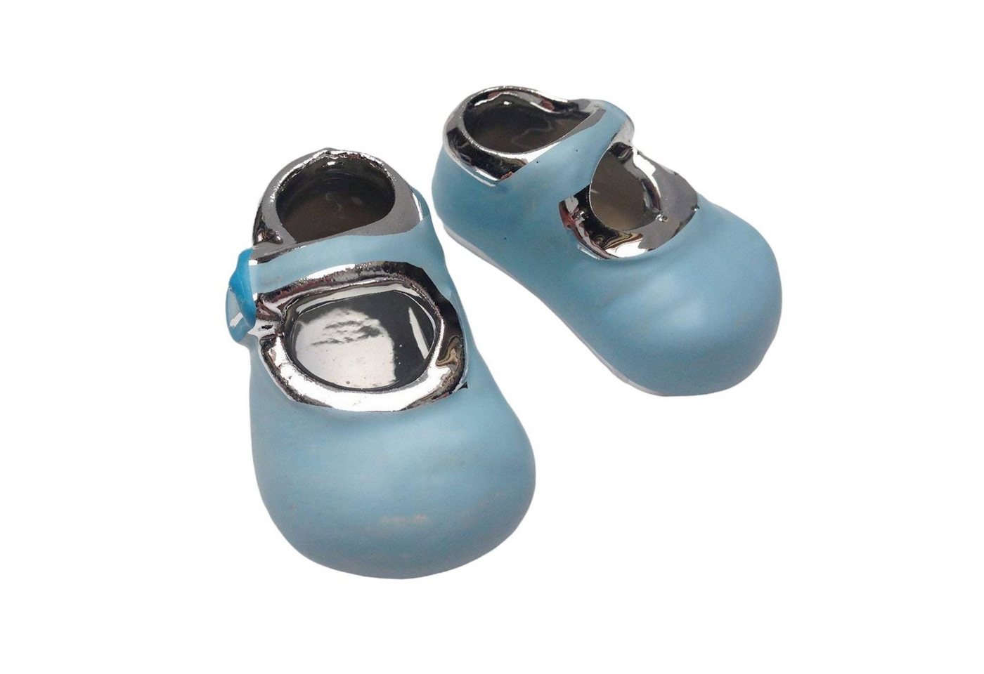 DekoTown Streudeko Babyschuhe aus Keramik Hellblau Silber 4 cm, 2 Paar von DekoTown