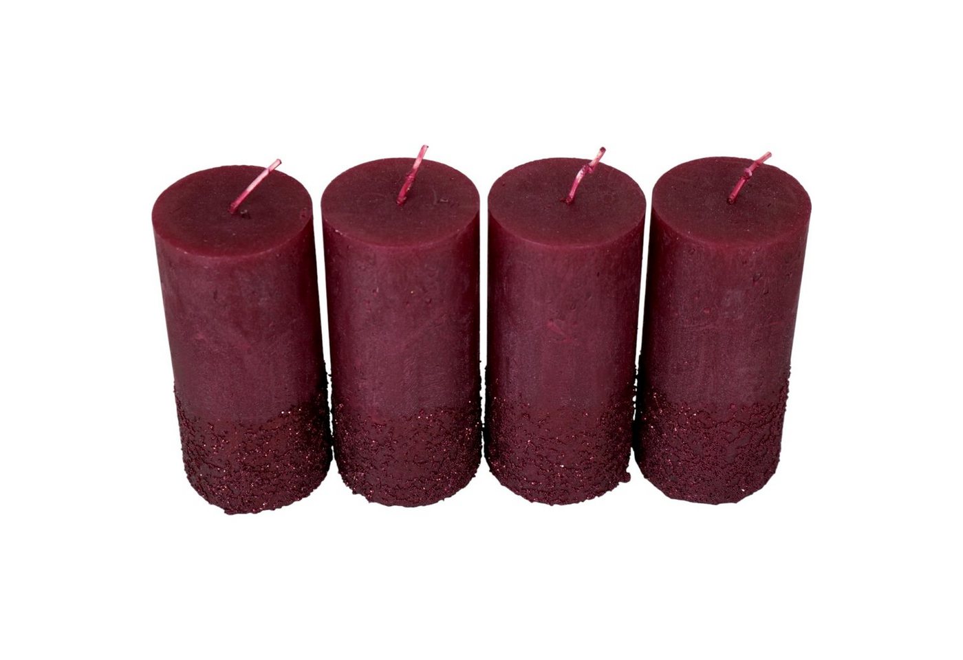 DekoTown Adventskerze Kerzen CALLA Altrot Weinrot mit Glitter Glitzer 13cm, 4 St. von DekoTown