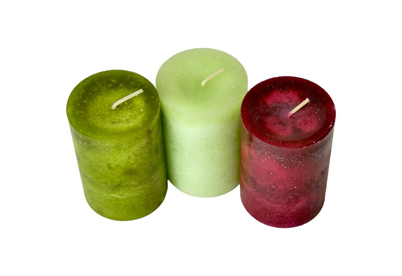 DekoTown Stumpenkerze Kerzen Set 'Valentin' Softgrün, Olive und Altrot 9x6cm, 3 St. von DekoTown