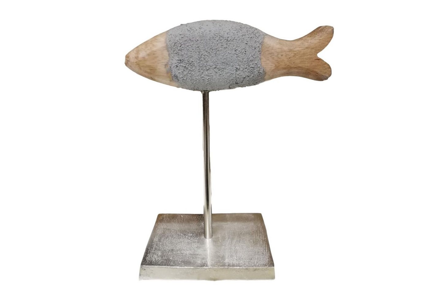 DekoTown Tierfigur Schwerer Holz Fisch auf Metallfuß Natur Grau 22cm von DekoTown