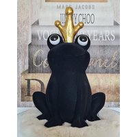Froschkönig Frosch Deko Figur Beflockt Schwarz Gold 41cm Dekoration Garten Terrasse Geschenk Wohlfühlen von DekoWohlfuehlen