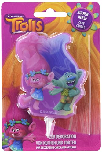 DECOCINO Kuchen-Kerze Trolls Poppy & Branch – Höhe ca.7 cm – 2D DreamWorks Wachs-Kerze zum Dekorieren von Kuchen, Muffins & Torten – Geburtstags-Deko von DECOCINO