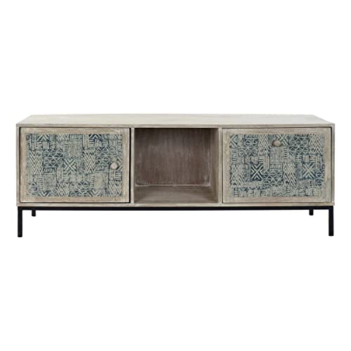 Dekodonia S3011200 TV-Tisch mit Schubladen, Mangoholz, 150 x 40 x 56 cm, Verschiedene Materialien, bunt von Dekodonia