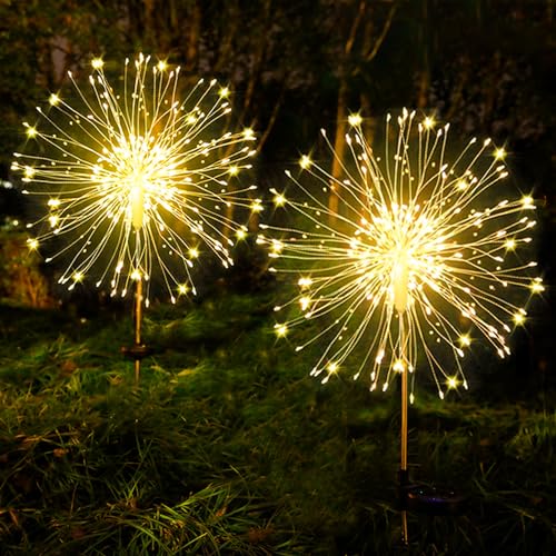 Dekofun Gartendeko Solarleuchten für Außen 2 Stück 120 LED Solar Feuerwerk Gartenbeleuchtung, 8 Modi Solarlichter Pusteblume Wetterfest Solarstecker Gartenlichter für Außen Terrasse Balkon Deko von Dekofun