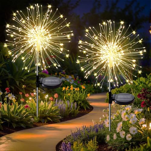 Dekofun Gartendeko Solarleuchten für Außen 2 Stück 120 LED Solar Feuerwerk Gartenbeleuchtung, 8 Modi Solarlichter Pusteblume Wetterfest Solarstecker Gartenlichter für Außen Terrasse Balkon Deko von Dekofun