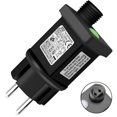 Dekofun 31V 6W EU Lichterkette Stecker 9 Modi Lichterkette Netzteil Adapter mit Timer, Speicherfunktion, IP44 Wasserdicht Transformator für Weihnachtsbeleuchtung Lichterketten Eisregen Lichtervorhang von Dekofun