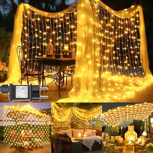 Dekofun Lichternetz Außen 3x2m 200 LED Lichterkette Netz mit Stecker, Timer, 8 Modi Lichternetz Innen Wasserdicht Lichtervorhang für Busch Garten Wand Balkon Baum Zimmer Hochzeit Deko - Warmweiß von Dekofun