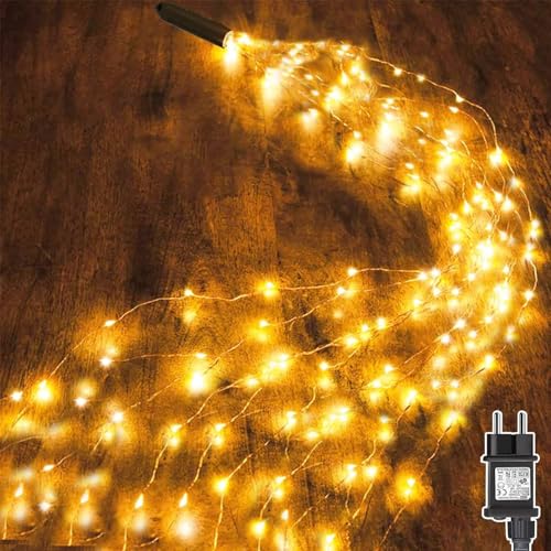 Dekofun Lichterschweif 2M 200 LED Lichterbündel mit Stecker, Timer, Lichterstrang 8 Modi Wasserfall Lichterkette Wasserdicht Lichterbündel für Garten Terrasse Balkon Deko Außen Innen Deko - Warmweiß von Dekofun