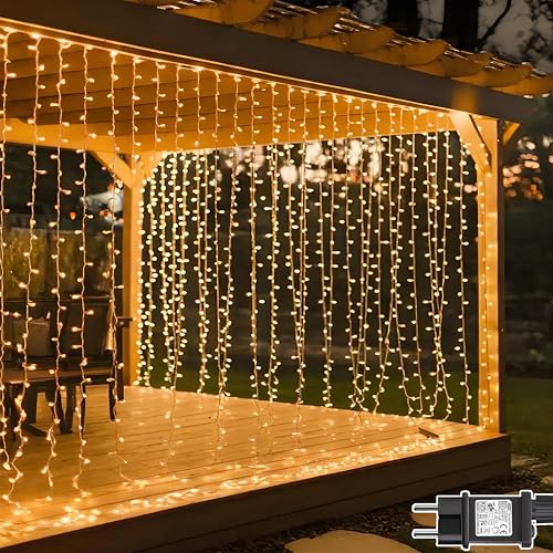 Dekofun Lichterketten Vorhang 300 LED 3m x 3m Lichtervorhang Aussen mit Stecker, Timer, 8 Modi Wasserdichte Lichterkette Gardine, Lichterkette Wand für Außen Innen Garten Fenster Hochzeit Deko von Dekofun