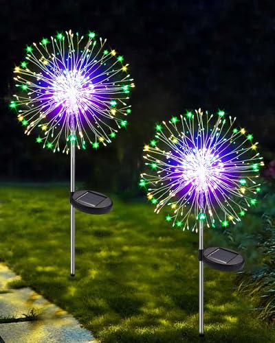 Dekofun Gartendeko Solarleuchten für Außen 2 Stück 120 LED Solar Feuerwerk Gartenbeleuchtung, 8 Modi Solarlichter Pusteblume Wetterfest Solarstecker Gartenlichter für Außen Terrasse Deko - Mehrfarbig von Dekofun