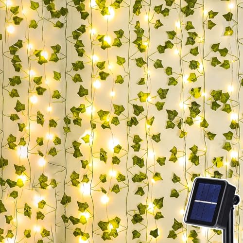 Dekofun Solar Lichterkette Aussen 10M 100 LED Efeu Lichterkette Solar Outdoor, 8 Modi Balkon Deko Wetterfest for Aesthetic Room Decor, Terrasse Deko Außen für Balkon Wand Zimmer Garten - Warmweiß von Dekofun