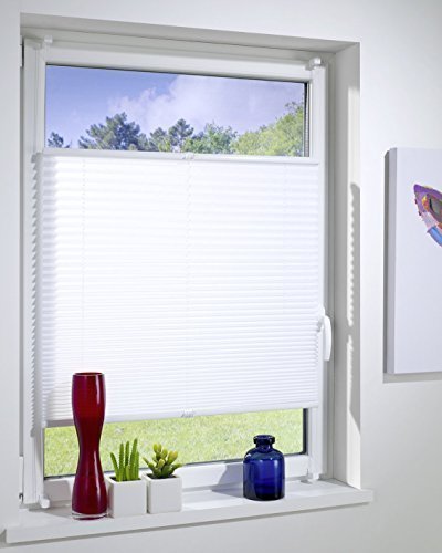 PLISSEE weiß, verspannt, Breite 60x130cm (max. Gesamthöhe Fensterflügel), mit Klemmträger/Klemmfix/ohne Bohren von dekohaken24.de