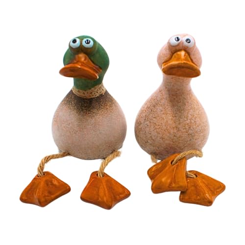 2er Set Kantenhocker Ente, Deko-Enten, Entenfiguren, Gartenfigur Ente, Teichfigur Ente als Kantensitzer aus Steingut in einem Braunton als 2er Set, Größe Einer Gartenfigur: L/B/H 6 x 7 x 10 cm. von Dekohelden24