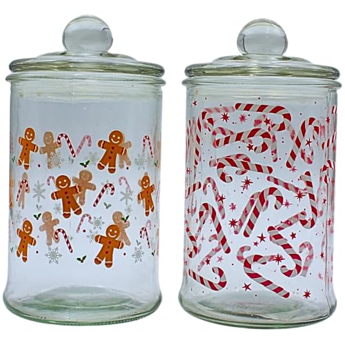Aromadose, Frischhaltedose, Glasbehälter mit Weihnachtsmotiv, Keksdose mit Lebkuchen & Zuckerstangen Motiv, H/Ø: 19 x 10 cm, Fassungsvermögen 600ml pro Glas, Lieferumfang 2 Vorratsgläser. von Dekohelden24