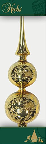 ***Dekohelden24 Lauschaer Christbaumschmuck - Christbaumdoppelspitze Gold glänzend mit Dekor, 33 cm - 900010A von Dekohelden24
