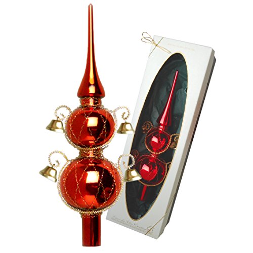 Christbaumspitze rot glänzend mit Dekor und Glöckchen, 29 cm in hochwertiger Geschenkbox Christbaumspitze rot glänzend mit Dekor und Glöckchen, 29 cm in hochwertiger Geschenkbox von Dekohelden24