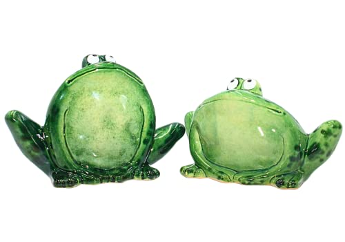 Deko-Frösche im 2er Set, glänzend, sitzend, aus Keramik in grün, für Garten, Terrasse oder Teich, Größe: L/H/B ca. 7 x 14 x 11 cm von Dekohelden24