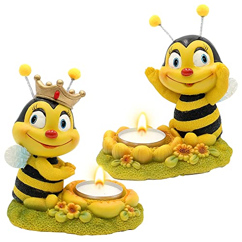 Dekofigur Bienenpaar mit Teelichthalter, 2er Set, Gartendeko, Polyresin, Größe: L/B/H ca. 7 x 11,5 x 12,5 cm von Dekohelden24