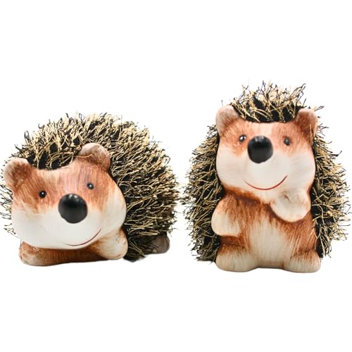 Dekofigur Igel, Keramik - Garten Igel, Dekoigel mit Fell im 2er Set in braun, Größe ca. 15 x 8 x 8 cm. von Dekohelden24