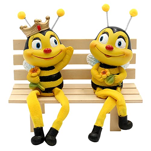 Dekofigur Kantenhocker Bienen-Bienenpaar mit Blume, 2er Set, Polyresin, Größe: ca. 6 x 5 x 18 cm von Dekohelden24