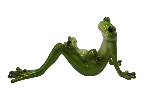 Dekofigur als Frosch-Familie, Dekofrosch, Frösche als Mama mit Kind, aus Polyresin, Größe: L/B/H ca. 11 x 28 x 14 cm von Dekohelden24