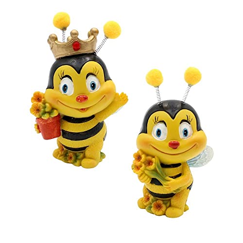 Dekofiguren Bienenpaar mit Blumen, 2er Set, Gartendeko, Polyresin, Größe: L/B/H ca. 5 x 5 x 9 cm von Dekohelden24