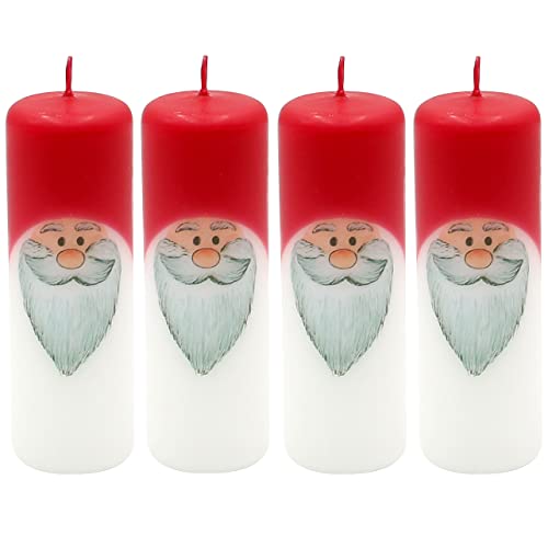 Dekohelden24 1 Packung mit 4 Adventskerzen in weiß - rot, als Wichtel, H/Ø: 12 x 4 cm. von Dekohelden24
