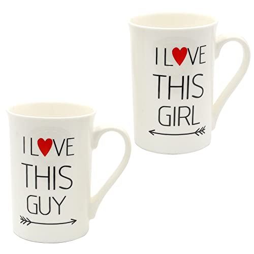 Dekohelden24 2er Set Kaffeebecher Kaffeetasse aus Porzellan-Motiv: I Love Guy, I This Girl-H/Ø: 10,5 x 7 cm, Fassungsvermögen 250ml, spülmaschinengeeignet, 10,5 cm von Dekohelden24