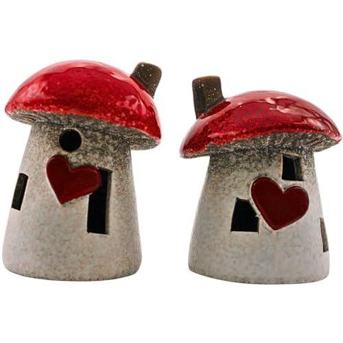 Dekohelden24 2er Set Keramik Pilze mit LED, roter Pilzhut mit Schornstein, mit Herzdeko und kleinen Fenstern als Muttertagsgeschenk, Größe: H/Ø ca. 11 x 8 cm Dekohelden24 2er Set Keramik Pilze mit LED, roter Pilzhut mit Schornstein, mit Herzdeko und kleinen Fenstern als Muttertagsgeschenk, Größe: H/Ø ca. 11 x 8 cm von Dekohelden24